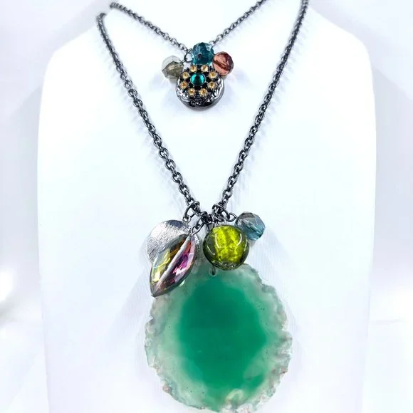 NWOT – Lane Bryant – Green Quartz Beaded Locket Gunmetal Tone 24” Necklace - Picture 3 of 10